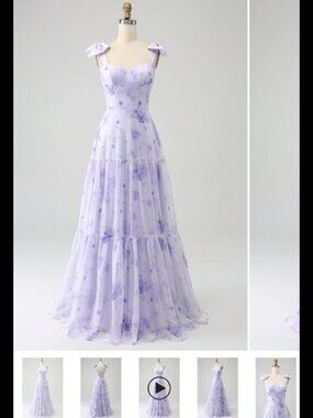 Zapaka Lilac Corset Floral A-Line Long Dress - Size 4